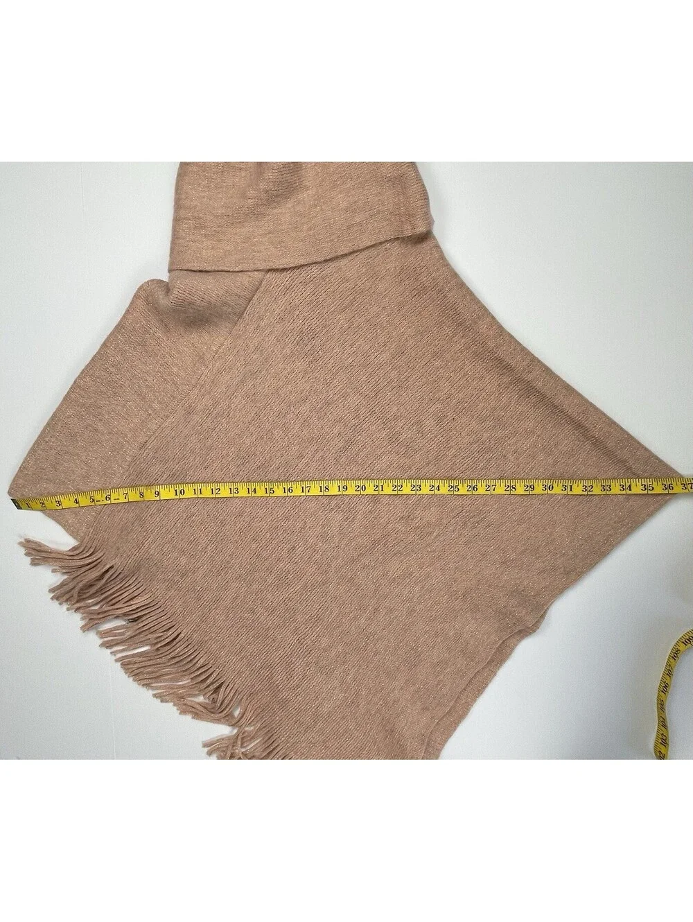 NWT Chico’s Cozy Stripe Cowl Neck Poncho Rose Pink Metallic Fringed One Size